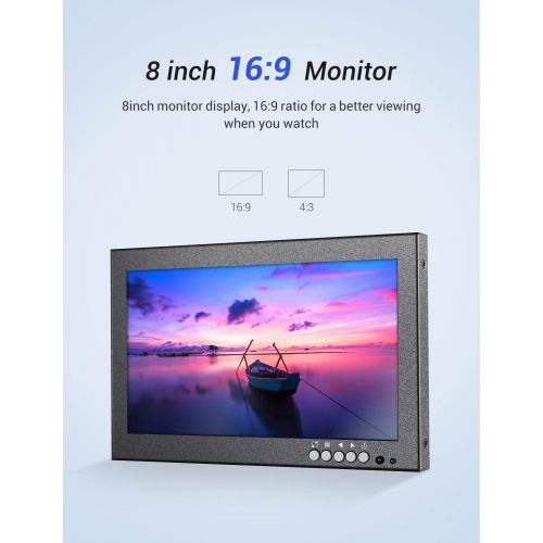  [아마존 핫딜]  [아마존핫딜]Eyoyo 8 inch Small HDMI LCD Monitor, Portable 1280x720 16:9 IPS Metal Housing Screen Support HDMI/VGA/AV/BNC Input with Wall Bracket&Remote Control for PC, CCTV,Security Camera,Ras