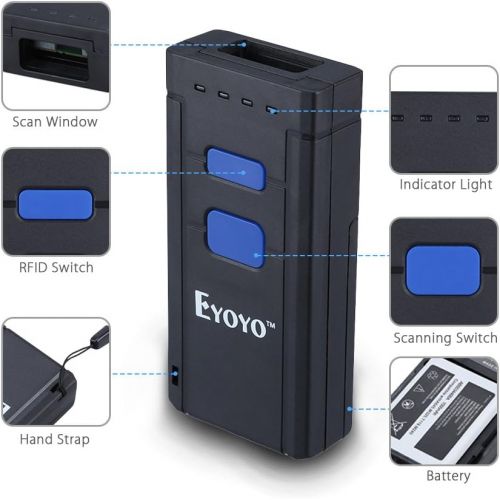  [아마존베스트]Eyoyo Mini 1D Wireless Barcode Scanner,Compatible with Bluetooth Function & 2.4GHz Wireless & Wired Connection, Portable Barcode Reader Work With Windows, Mac,Android, iOS Phones,