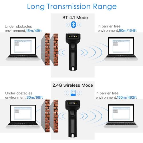  [아마존베스트]Eyoyo Bluetooth Barcode Scanner, Compatible with Bluetooth Function & 2.4GHz Wireless & Wired Connection CCD Bar Code Reader for iPad, iPhone, Android Phones, Tablets or Computers,