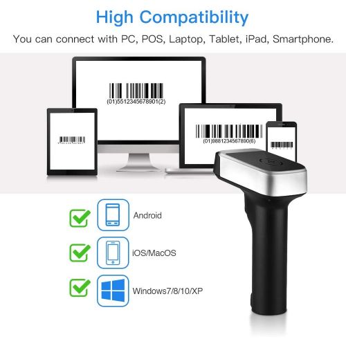  [아마존베스트]Eyoyo Bluetooth Barcode Scanner, Compatible with Bluetooth Function & 2.4GHz Wireless & Wired Connection CCD Bar Code Reader for iPad, iPhone, Android Phones, Tablets or Computers,