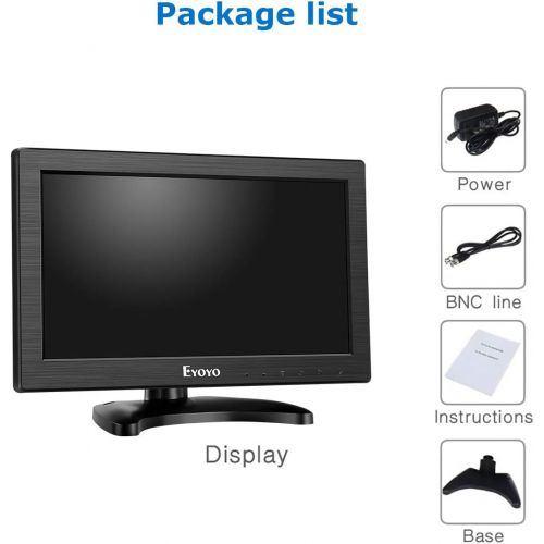  Eyoyo 12 Inch TFT LCD Monitor with AV HDMI BNC VGA Input 1366x768 Portable Mini HD Color Screen Display with Built-in Speaker