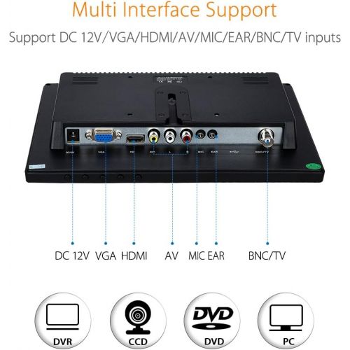  Eyoyo 10 Inch IPS LCD Monitor 1280x800 Resolution Support HDMI VGA BNC AV Input for PC TV Security Display(10 inch)