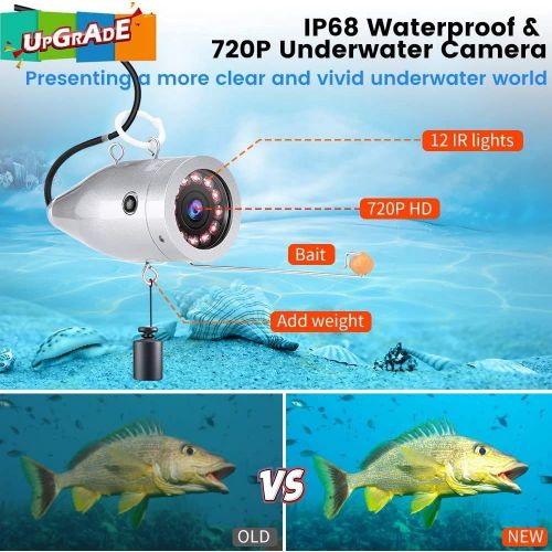  [아마존베스트]Eyoyo Underwater Fishing Camera, Ice Fishing Camera Portable Video Fish Finder, Upgraded 720P Camera w/ 12 IR Lights, 1024x600 IPS 7 inch Screen, for Ice, Lake, Boat, Sea Fishing (