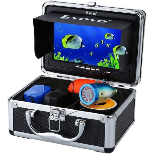  Eyoyo Portable 7 inch LCD Monitor Fish Finder Waterproof Underwater HD 1000TVL Fishing Camera 15m Cable 12pcs IR Infrared LED for Ice,Lake and Boat Fishing