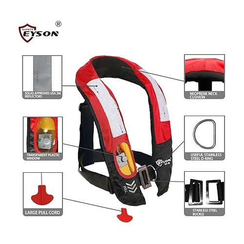  Eyson Inflatable Life Jacket Life Vest Highly Visible Manual for Adults (Red)