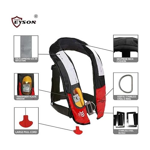  Eyson Inflatable Life Jacket Life Vest Highly Visible Manual for Adults (Black)