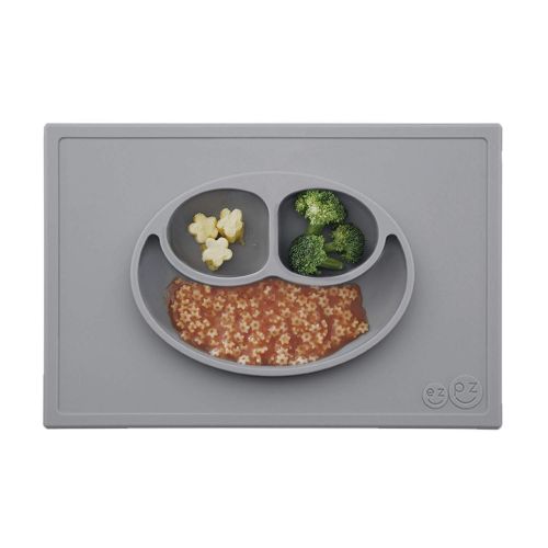  [아마존베스트]Ezpz ezpz Happy Mat - One-Piece Silicone placemat + Plate (Gray)