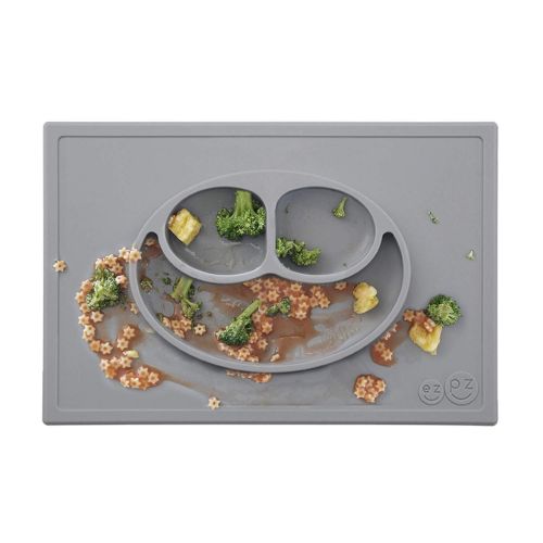  [아마존베스트]Ezpz ezpz Happy Mat - One-Piece Silicone placemat + Plate (Gray)