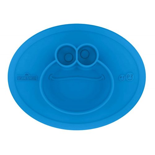  [아마존베스트]Ezpz ezpz Sesame Street Cookie Monster Mat - One-Piece Silicone placemat + Plate (Blue)