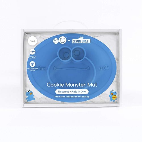  [아마존베스트]Ezpz ezpz Sesame Street Cookie Monster Mat - One-Piece Silicone placemat + Plate (Blue)