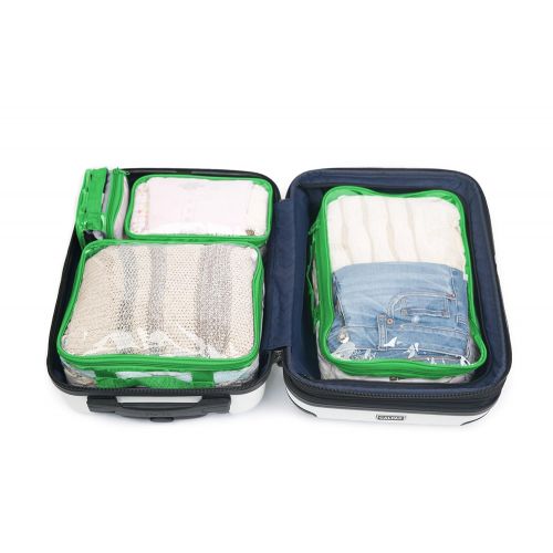  EzPacking Clear Packing Cubes set of 4/Packs 7-10 Days of Clothes/Premium PVC Plastic Storage Cube (Green)