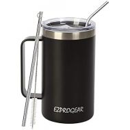 [아마존베스트]Ezprogear 24 oz Stainless Steel Black Coffee Mug Beer Tumbler Double Wall Vacuum Insulated with Handle and Lid (24 oz, Black)