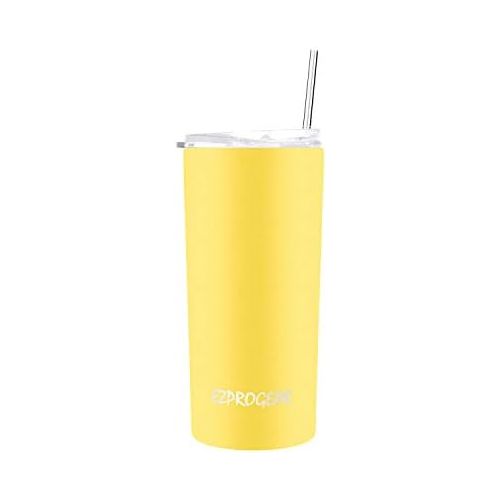  [아마존베스트]Ezprogear 14 oz Cyber Yellow Stainless Steel Slim Skinny Tumbler Vacuum Insulated with Straw (14 oz, 1x Cyber)