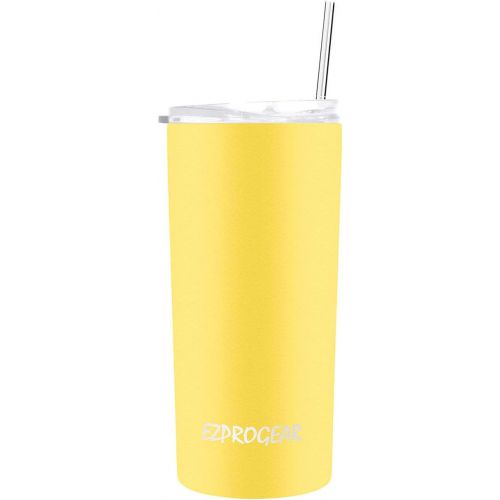  [아마존베스트]Ezprogear 14 oz Cyber Yellow Stainless Steel Slim Skinny Tumbler Vacuum Insulated with Straw (14 oz, 1x Cyber)