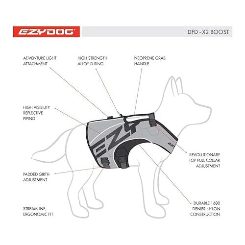  Ezydog DFD X2 Dog Life Jacket - Adjustable Swimming Life Vest Preserver with Continuous Neck Flotation, Reflective Trim, & Grab Handle (Large, Yellow)