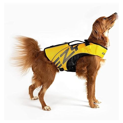  Ezydog DFD X2 Dog Life Jacket - Adjustable Swimming Life Vest Preserver with Continuous Neck Flotation, Reflective Trim, & Grab Handle (Large, Yellow)