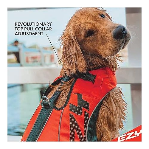  Ezydog DFD X2 Dog Life Jacket - Adjustable Swimming Life Vest Preserver with Continuous Neck Flotation, Reflective Trim, & Grab Handle (Large, Yellow)