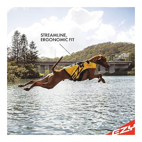  Ezydog DFD X2 Dog Life Jacket - Adjustable Swimming Life Vest Preserver with Continuous Neck Flotation, Reflective Trim, & Grab Handle (Large, Yellow)