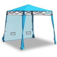 EzyFast Compact Pop Up Canopy Tent, Collapsible Instant Shelter, Portable Sports Cabana, With Built-in Weight Bags, 8 x 8 ft Base / 6 x 6 ft Top for Camping,Hiking,Fishing,Family Outings (Mosaic Blue)