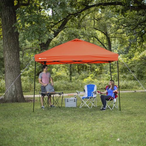  EzyFast Ozark Trail 3-Piece Portable Table and Chair Set Bundle 10 x 10 Straight Leg Instant Tailgate Orange Canopy