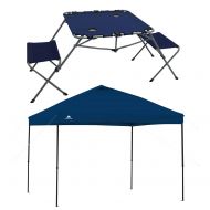 EzyFast Ozark Trail 2-in-1 Table Set with Two Seats and Two Cup Holders Bundle 10 x 10 Straight Leg Instant Tailgate Royal Blue Canopy
