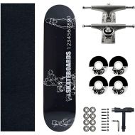 F&FSH Beginner Skateboard, (Classic Black Pattern) 31-inch Seven-Layer Maple Four-Wheel Professional Skateboard Suitable for Young Adults