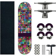 F&FSH Beginner Skateboard, (Color Pattern) 31-inch Seven-Layer Maple Four-Wheel Professional Skateboard Suitable for Young Adults