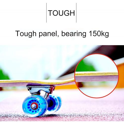  F&FSH Adult Skateboard, (Blue Pink Summer Pattern) Professional Four-Wheeled 31-inch A-Class Maple Double-Climbing Road Skateboard Suitable for Young Adults