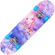 F&FSH Adult Skateboard, (Unicorn Pattern) Professional Four-Wheeled 31-inch A-Class Maple Double-Climbing Road Skateboard Suitable for Young Adults