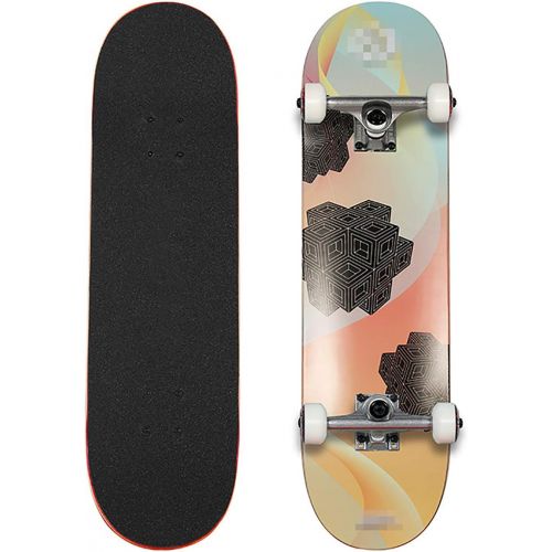  F&FSH Skateboards, (Color Square Pattern) Professional Four-Wheel 31-inch 7-Layer Maple Double Tilt Skateboard Suitable for Young Adults