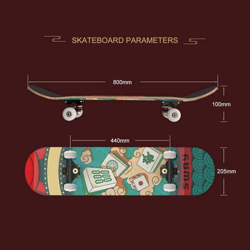  F&FSH Adult Skateboard (Mahjong Pattern) 31-inch Seven-Layer Maple Action Type Four-Wheel Double Tilt Chinese Style Skateboard Suitable for Professional Skateboarders