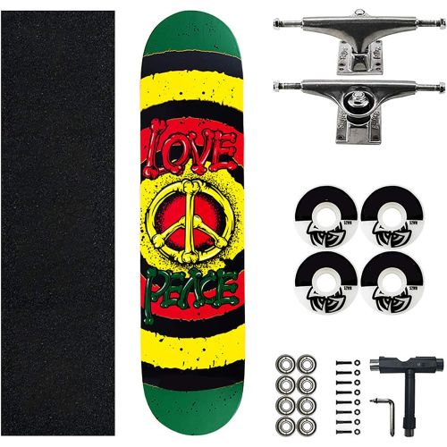  F&FSH Beginner Skateboard, (Love and Peace Pattern) 31-inch Seven-Layer Maple Four-Wheel Professional Skateboard Suitable for Young Adults