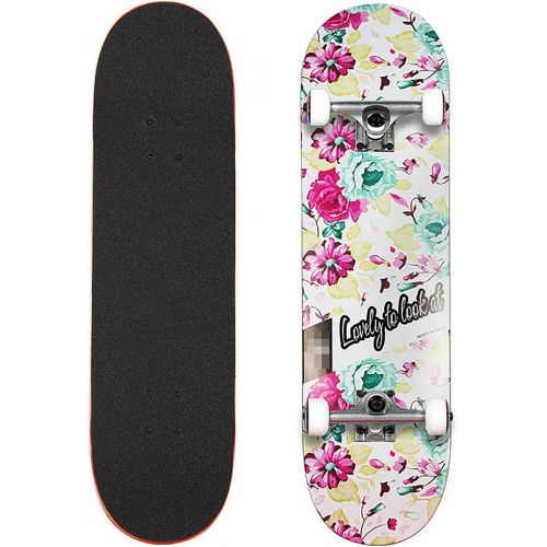  F&FSH Skateboards, (Rose Pattern) Professional Four-Wheel 31-inch 7-Layer Maple Double Tilt Skateboard Suitable for Young Adults