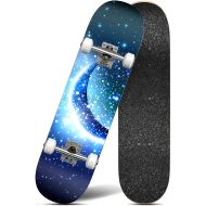 F&FSH Skateboard, (Moonlight Pattern) 31 Inches AAA Grade Maple Double Tilt Four-Wheel Professional Skateboard Suitable for Young Adults
