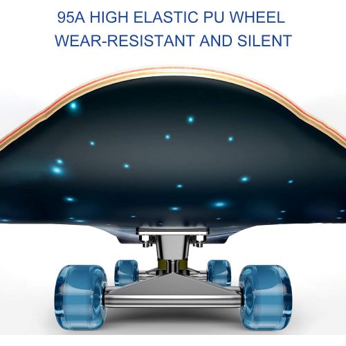  F&FSH Skateboard, (Moonlight Pattern) 31 Inches AAA Grade Maple Double Tilt Four-Wheel Professional Skateboard Suitable for Young Adults