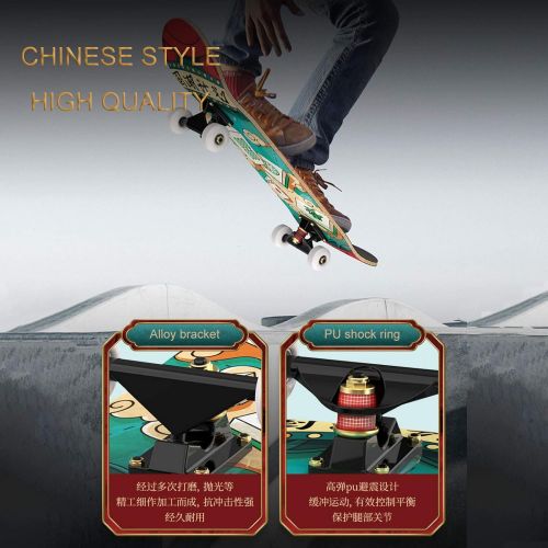  F&FSH Beginner Skateboard, (Chinese Tide Pattern) 31-inch Seven-Layer Maple Brush Street Style Four-Wheel Double Tilt Chinese Style Skateboard Suitable for Children Adults