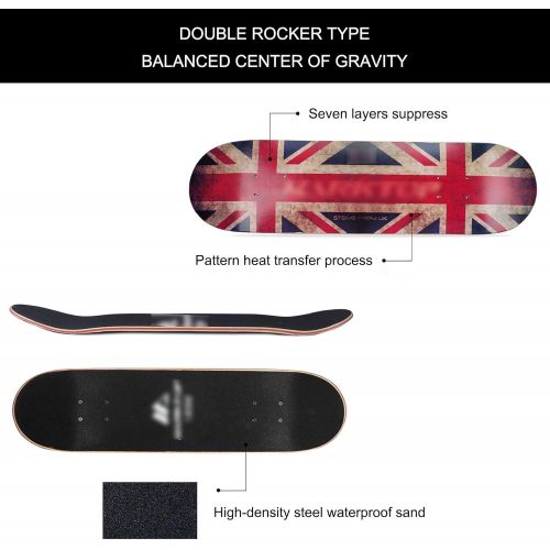  F&FSH Complete Skateboard, (Memory Fragment Pattern) 7-Layer Maple Professional Four-Wheel Stable Safe High-Speed Skateboard Suitable for Beginners Adults Children Give Gift Packag