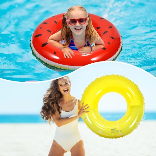  F FiGoal FiGoal 4 Pack Summer Swimming Float with Watermelon, Lime, Orange and Semi Circle Lemon Swimming Pool Ring Funny Pool Tube Toys for Summer Water Parties Outdoor Water Activities Su