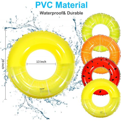  F FiGoal FiGoal 4 Pack Summer Swimming Float with Watermelon, Lime, Orange and Semi Circle Lemon Swimming Pool Ring Funny Pool Tube Toys for Summer Water Parties Outdoor Water Activities Su