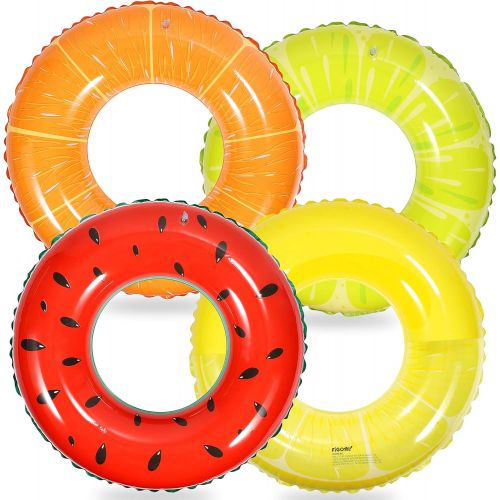  F FiGoal FiGoal 4 Pack Summer Swimming Float with Watermelon, Lime, Orange and Semi Circle Lemon Swimming Pool Ring Funny Pool Tube Toys for Summer Water Parties Outdoor Water Activities Su