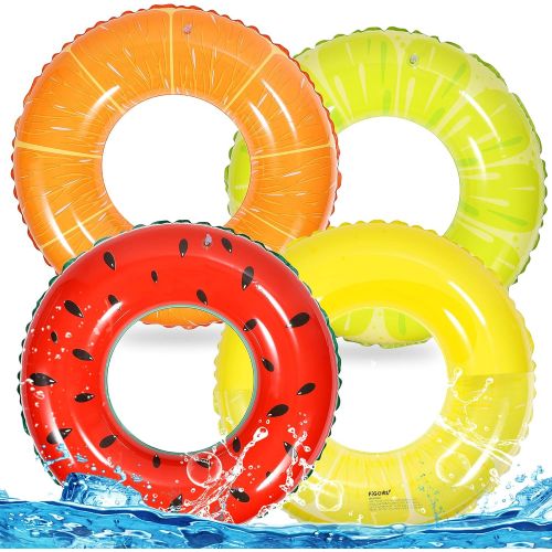  F FiGoal FiGoal 4 Pack Summer Swimming Float with Watermelon, Lime, Orange and Semi Circle Lemon Swimming Pool Ring Funny Pool Tube Toys for Summer Water Parties Outdoor Water Activities Su