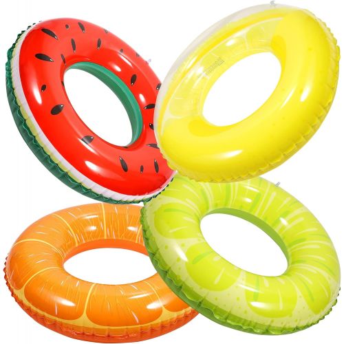  F FiGoal FiGoal 4 Pack Summer Swimming Float with Watermelon, Lime, Orange and Semi Circle Lemon Swimming Pool Ring Funny Pool Tube Toys for Summer Water Parties Outdoor Water Activities Su