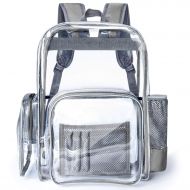 F-color Clear Backpack, Packasso Heavy Duty Large Sturdy Waterproof Oxford Fabric Bottom Roomy Clear Bag for Adults, Boys, Girls, Security, Stadium, School, Work, Travel and More, Grey Str