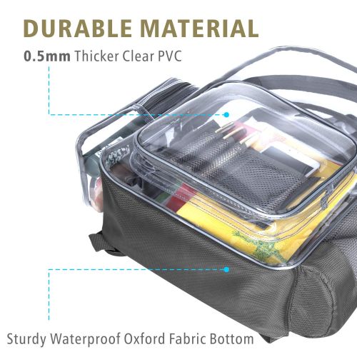  F-color Clear Backpack, Packasso Heavy Duty Large Sturdy Waterproof Oxford Fabric Bottom Roomy Clear Bag for Adults, Boys, Girls, Security, Stadium, School, Work, Travel and More, Grey Str