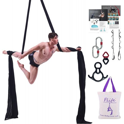  [아마존베스트]F.Life 11 Yards Aerial Silks Equipment- Medium Stretch Aerial Silk Hardware kit for Acrobatic Dance,Air Yoga, Aerial Yoga Hammock 10 Meters Long