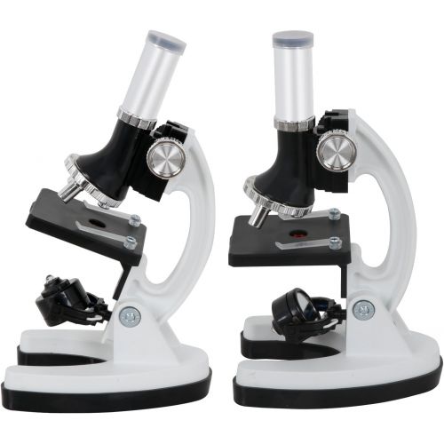  [아마존베스트]F2C 52-Piece Biology Kids Microscope Student Beginners Science Educational Toy Microscope Kits White Metal Frame W/ LED Light Magnifications 100x, 600x, and 1200x
