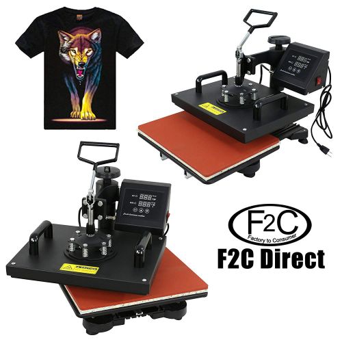  F2C 5 in 1 Professional Digital Transfer Sublimation Swing-Away 360-degree Rotation Heat Press Machine Hat/Mug/Plate/Cap/T-Shirt Multifunction Black