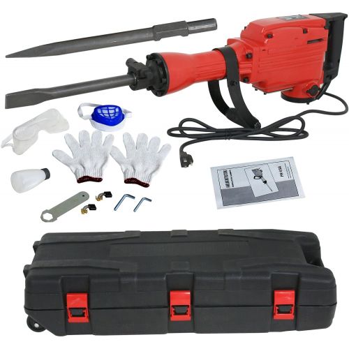  F2C 2200W Heavy Duty Electric Demolition Jack Hammer Concrete Breaker Power Tool Kit 2 Chisel 2 Punch Bit Set W/Case, Gloves