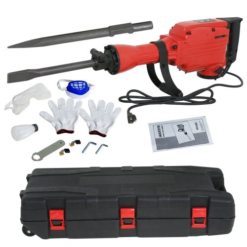  F2C 2200W Heavy Duty Electric Demolition Jack Hammer Concrete Breaker Power Tool Kit 2 Chisel 2 Punch Bit Set W/Case, Gloves