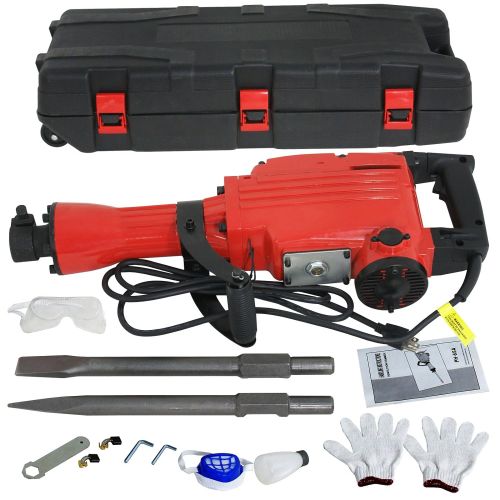  F2C 2200W Heavy Duty Electric Demolition Jack Hammer Concrete Breaker Power Tool Kit 2 Chisel 2 Punch Bit Set W/Case, Gloves